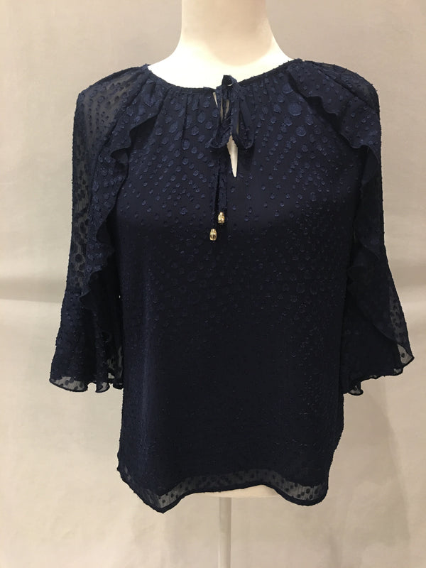 Navy Ruffles Sleeve Top