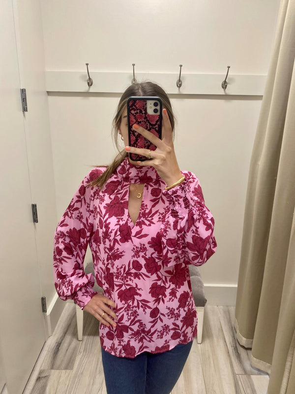 Pink Floral Long Sleeve Blouse