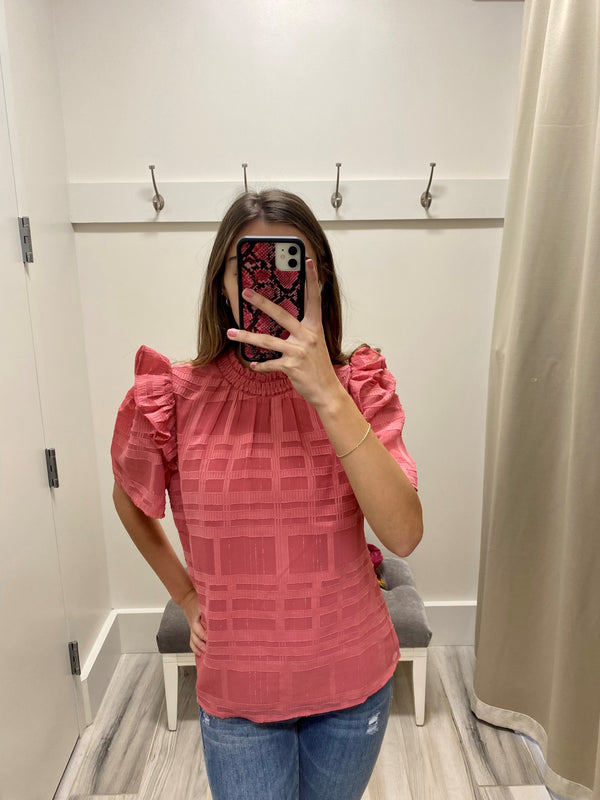 Pink Smocked Neck Blouse