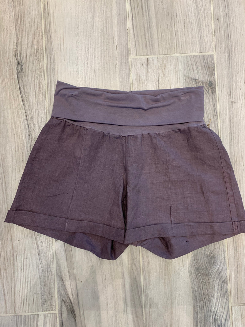 Linen Fold Over Shorts - Plum