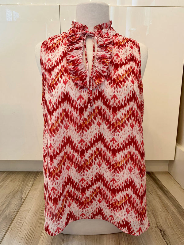 Red Ikat Ruffles Shell