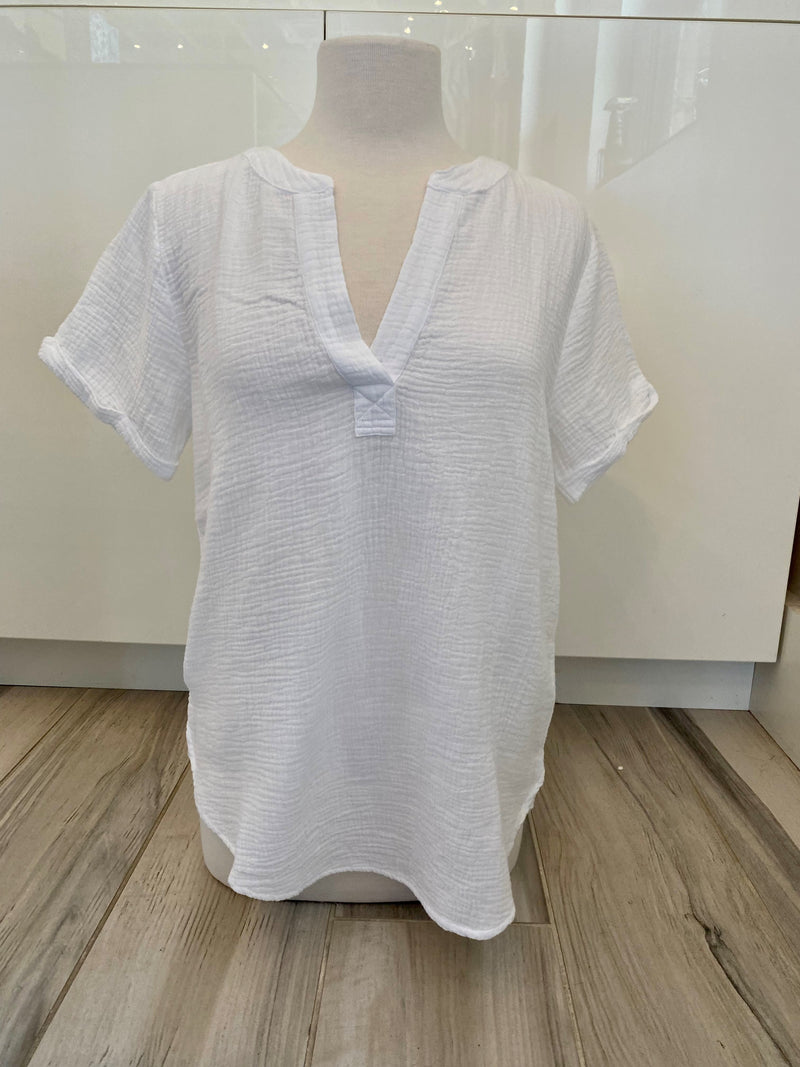 Split Neck Top- White