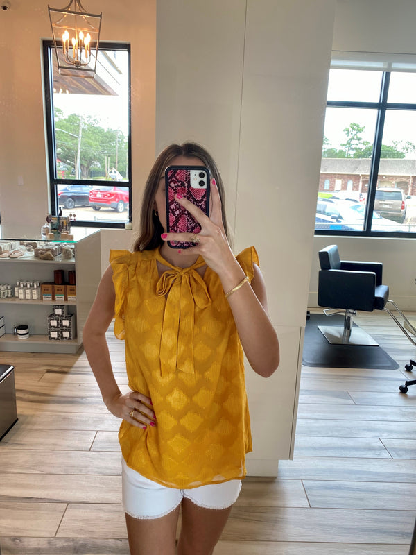 Tie Front Shell Top- Mustard