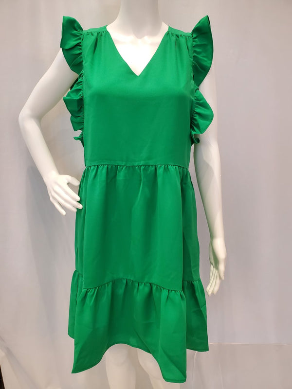 V-neck Ruffles Dress - Green