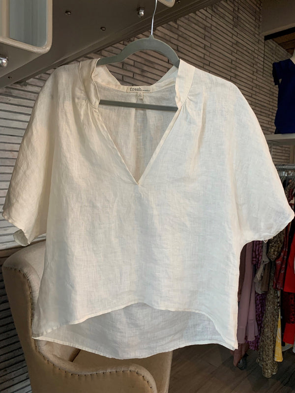 V-Neck Uneven Shirt W/ Collar - Cream